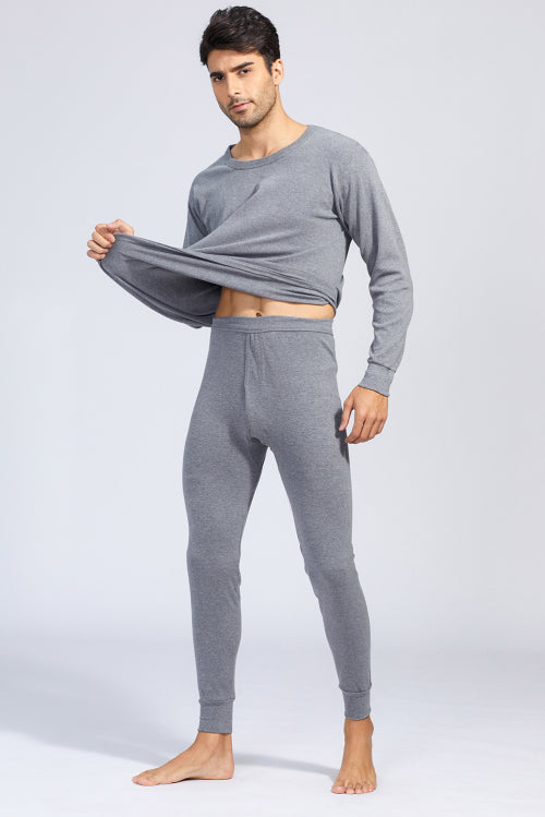 Dark Grey Men's Basic Round Neck Thermal Underwear Set