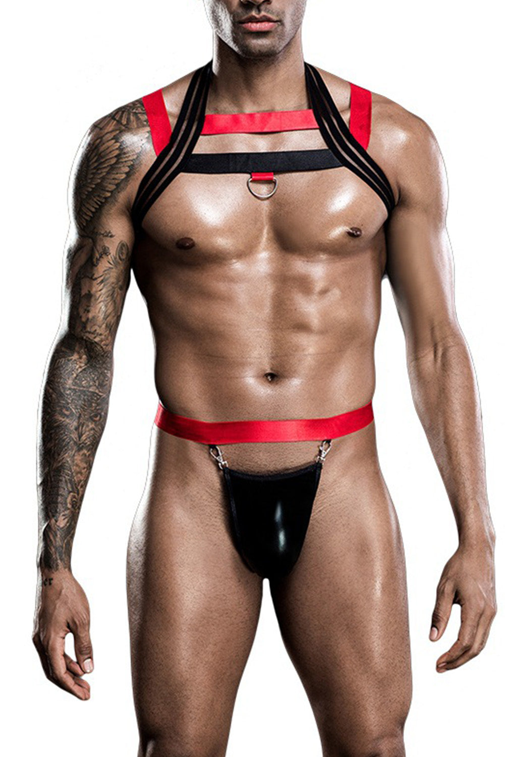 Black Red Strappy Hollow-out Men's Lingerie Costume