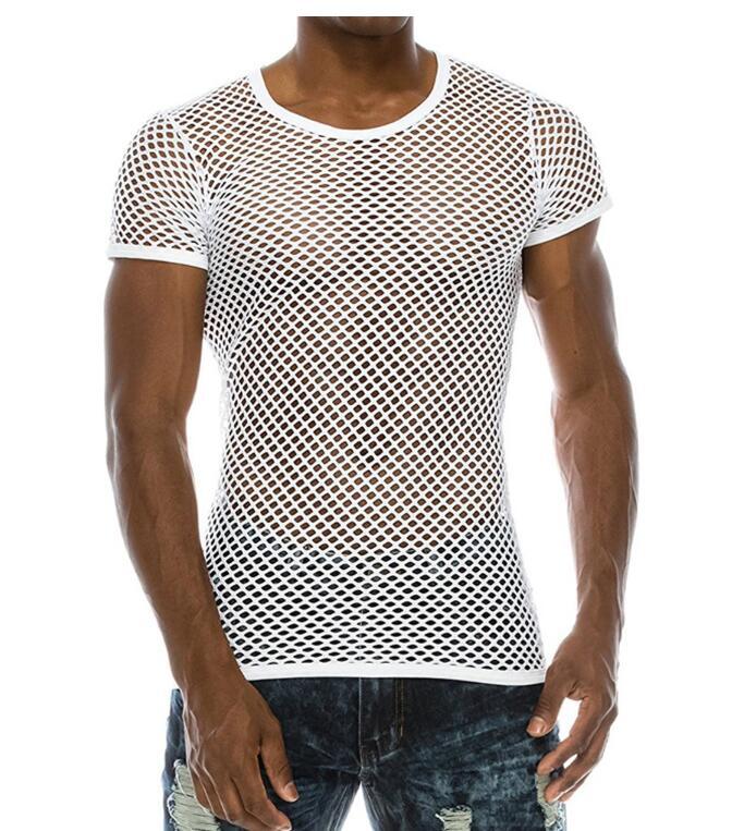 Mesh See-through Fishnet Tees for Men / Sexy Short Sleeve Male T-shirt in Rock Fashion