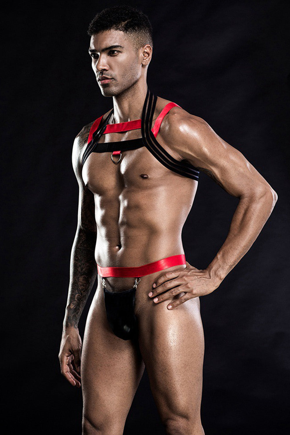 Black Red Strappy Hollow-out Men's Lingerie Costume