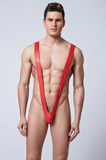 Men's Sexy Red V-shaped Mankini Bodysuit