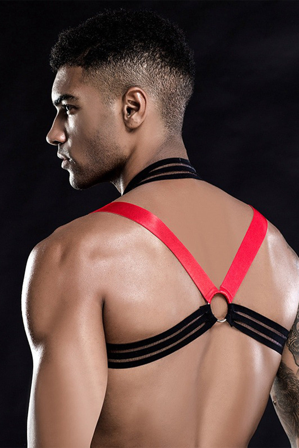 Black Red Strappy Hollow-out Men's Lingerie Costume