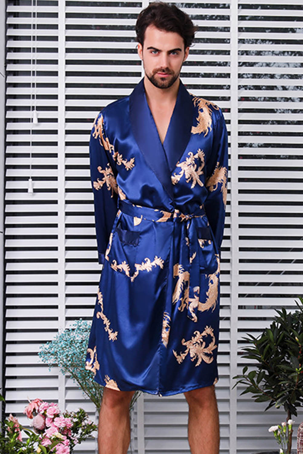 Robe de chabre dragon satin bleu