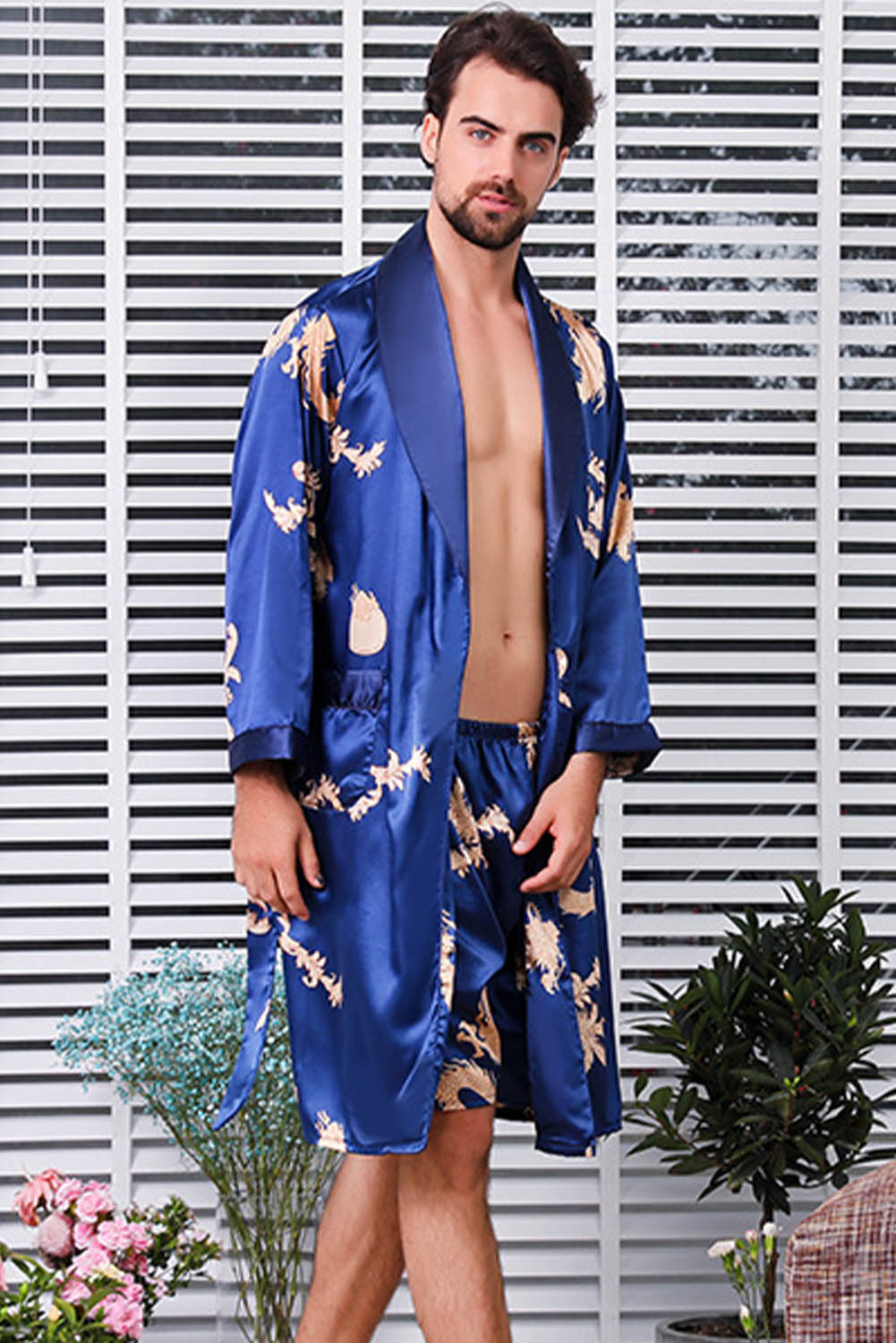 Robe de chabre dragon satin bleu