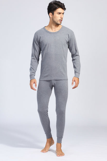 Dark Grey Men's Basic Round Neck Thermal Underwear Set