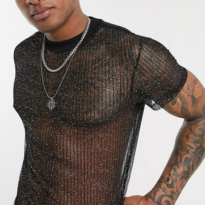 T-shirt à manches courtes et col rond pour homme, haut moulant en maille, sexy