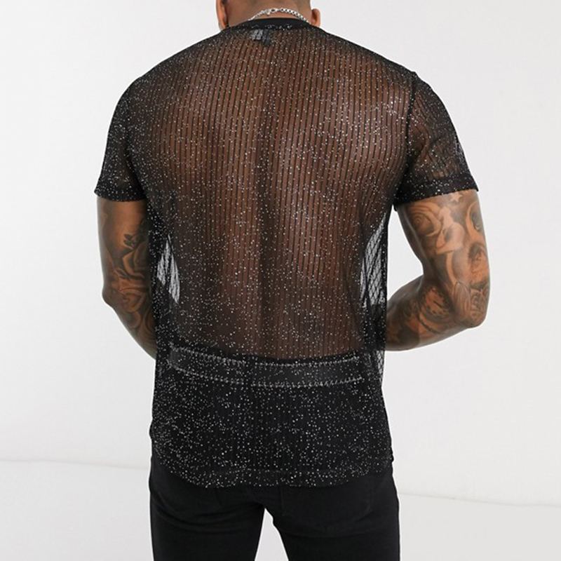 T-shirt à manches courtes et col rond pour homme, haut moulant en maille, sexy