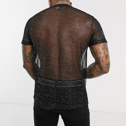 T-shirt à manches courtes et col rond pour homme, haut moulant en maille, sexy