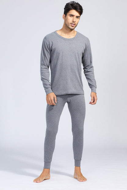 Dark Grey Men's Basic Round Neck Thermal Underwear Set