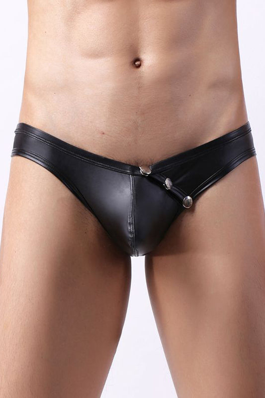 Men's Pu Low Waist Pouch Briefs