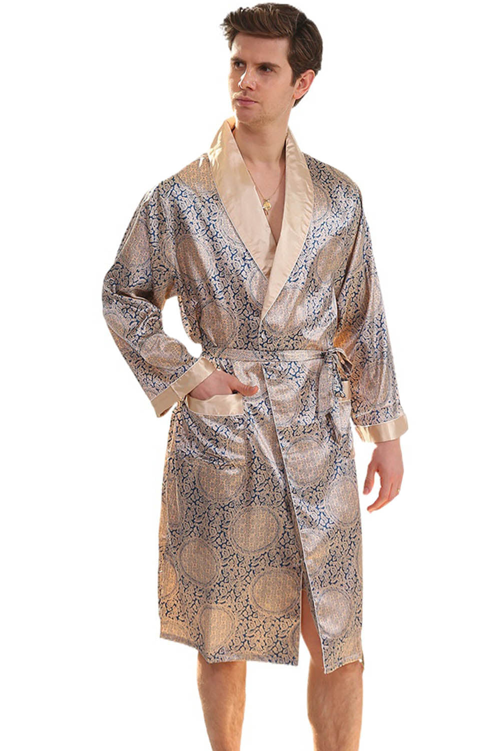 Robe de chambre homme dorée satin