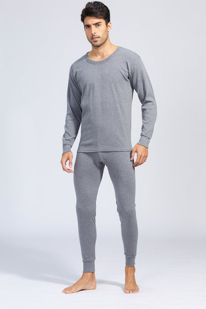 Dark Grey Men's Basic Round Neck Thermal Underwear Set