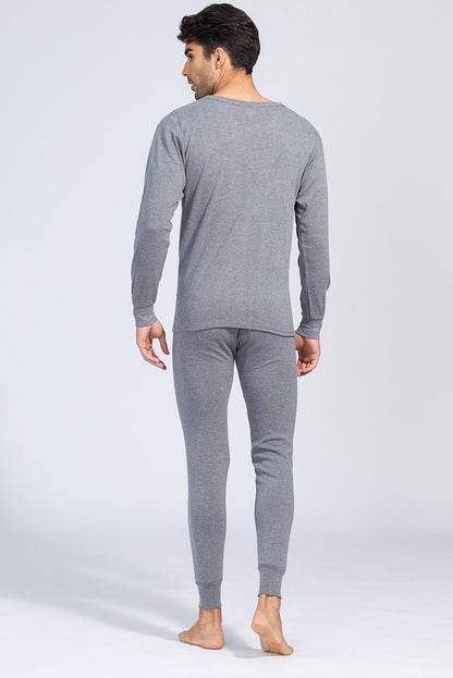 Dark Grey Men's Basic Round Neck Thermal Underwear Set